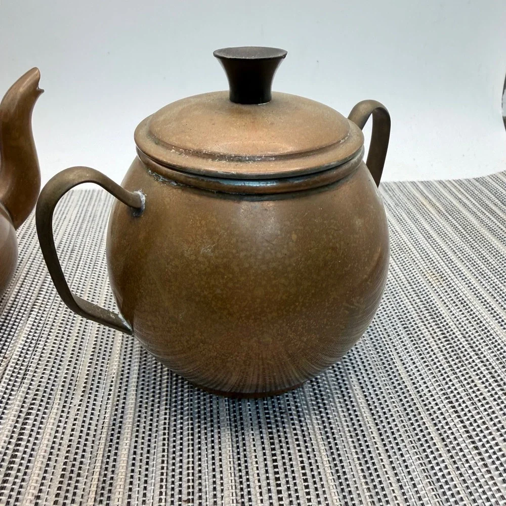 Vintage Copper Creamer and Sugar Bowl Set Rustic Farmhouse Kitchen Decor 2 Piece